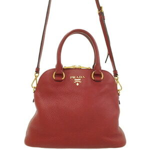 Prada Vitello Daino Dome Satchel Shoulder Bag Red